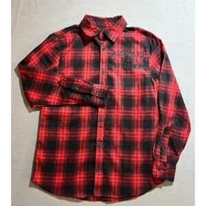 A$$holes Live Forever Flannel Shirt Adult S Red Plaid Button Up Long Sleeve Mens